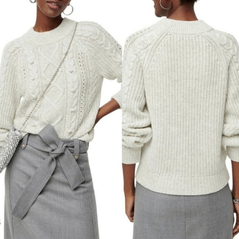 J. Crew Azra Pom-Pom Cableknit Sweater Gray Size Large - Picture 2 of 9